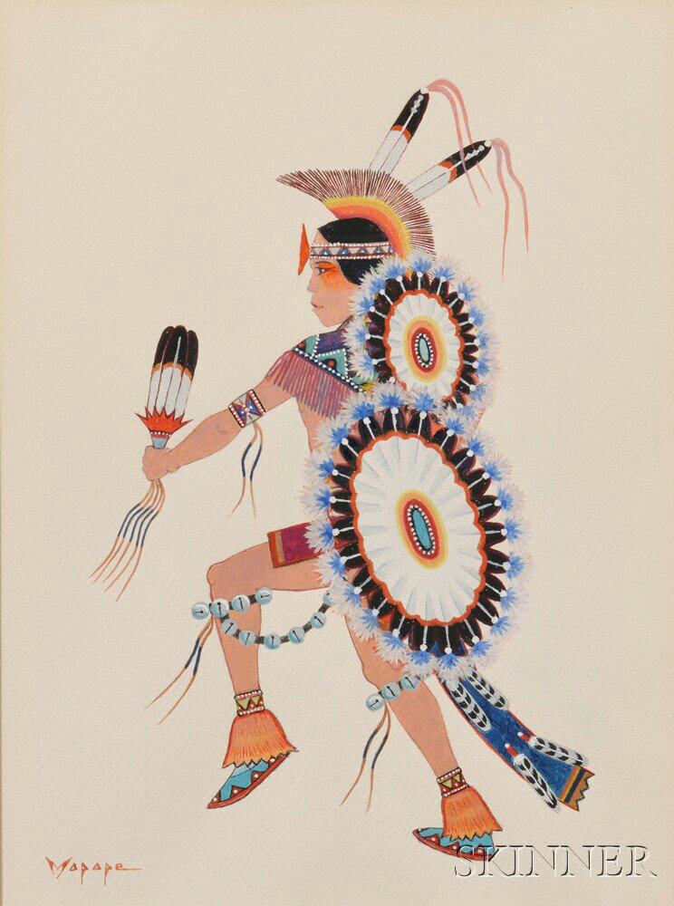 Appraisal: Watercolor by Stephen Mapope - Kiowa member of The Kiowa