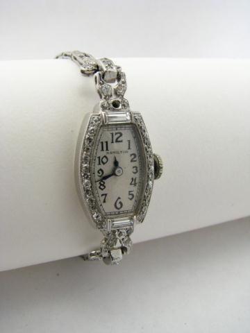 Appraisal: Lady's Hamilton Vintage Platinum and Diamond Wristwatch missing one accent