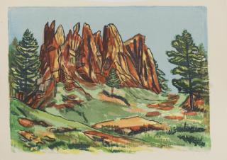 Appraisal: FLORENCE MCCLUNG RED ROCKS BOULDER SCREENPRINT Unframed color screenprint Red