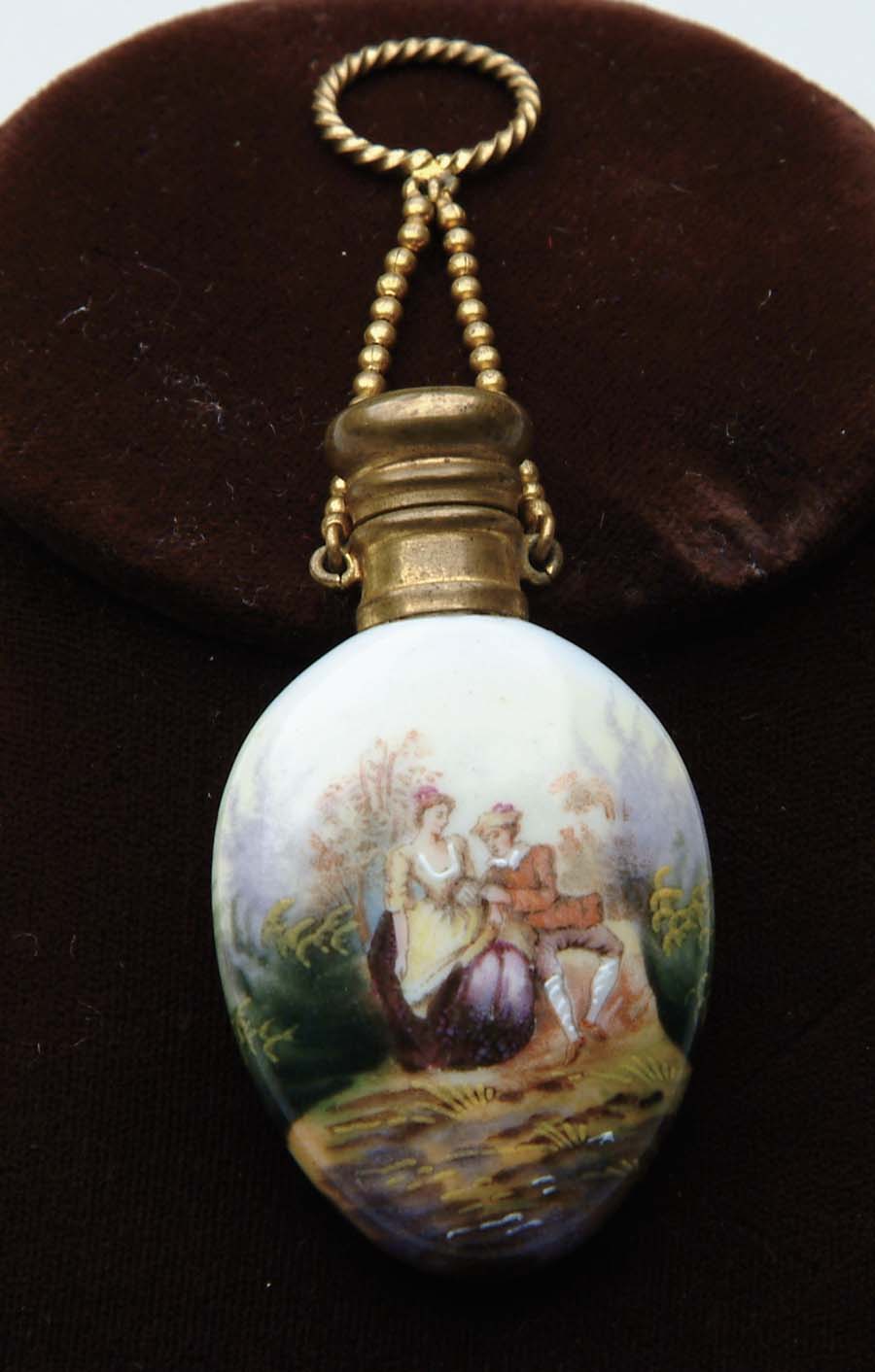 Appraisal: PORCELAIN SCENT BOTTLE Beautifully decorated porcelain scent bottle features scene