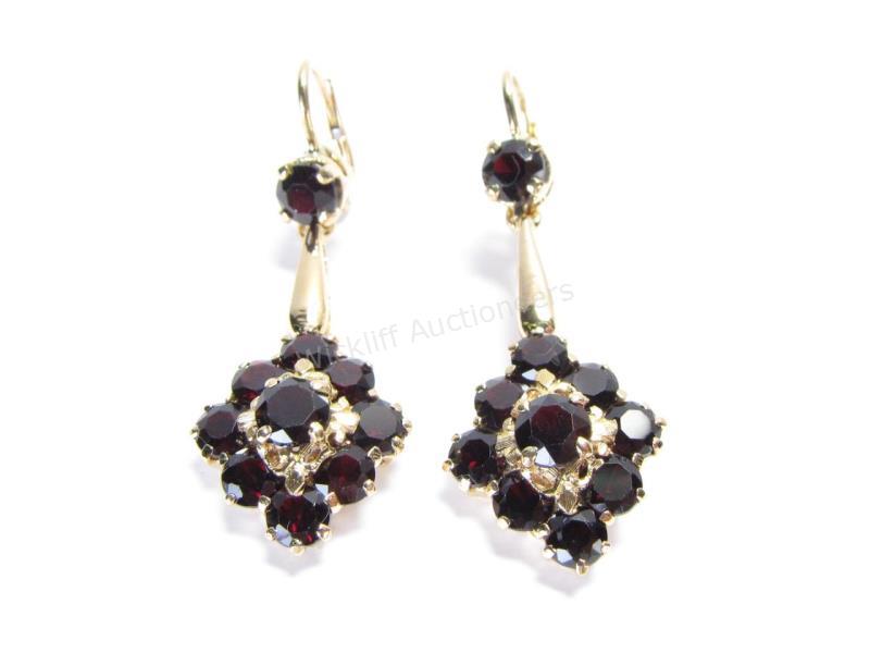 Appraisal: K Yellow Gold Garnet Dangle Earrings each with nine round