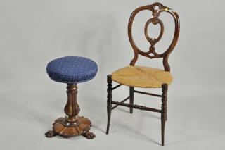 Appraisal: Victorian Rosewood Stool Mahogany Side Chair Victorian Rosewood adjustable stool