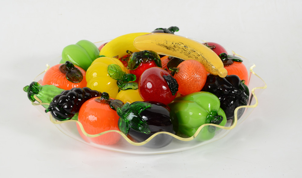 Appraisal: LARGE TRAY OF MURANO GLASS FRUIT AND VEGETABLES different individual