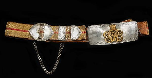 Appraisal: A silver-mounted Victorian officer's pouch and shoulder beltmid- th century