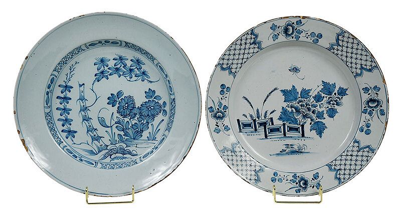 Appraisal: Two Large Blue and White Delft Chargers English Dutch probably