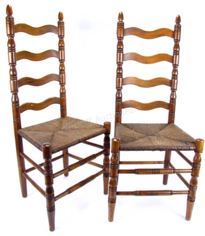 Appraisal: A set of six ladder-back chairs with rush tied seats