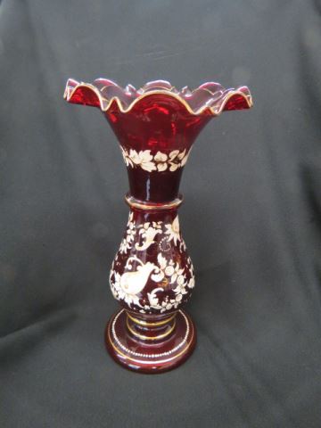 Appraisal: Victorian Enameled Ruby Glass Vase gold trim excellent