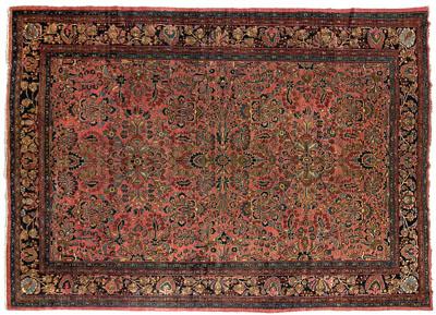 Appraisal: Malayer rug repeating floral designs on salmon field ft in