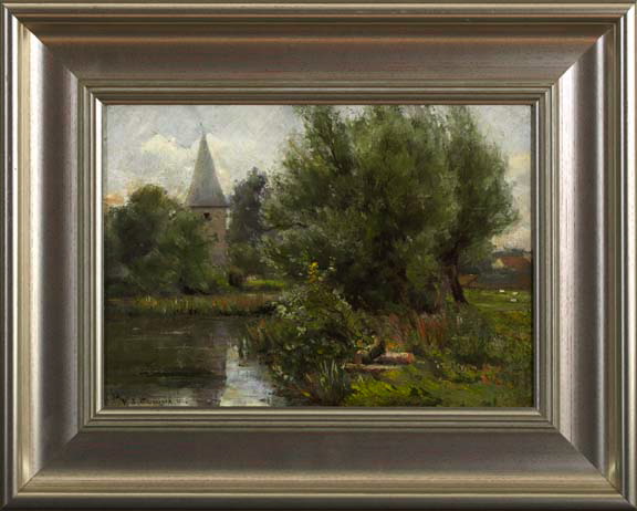 Appraisal: Robert T Mumford British - Church Steeple in a River