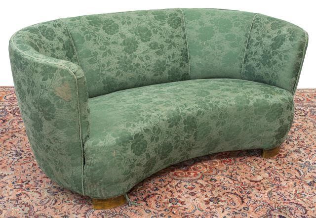 Appraisal: Danish modern banana form sofa c s in floral green