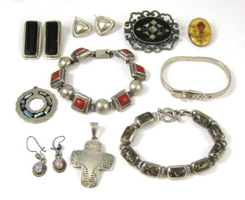 Appraisal: THIRTEEN ARTICLES OF TAXCO STERLING JEWELRY including two bracelets two