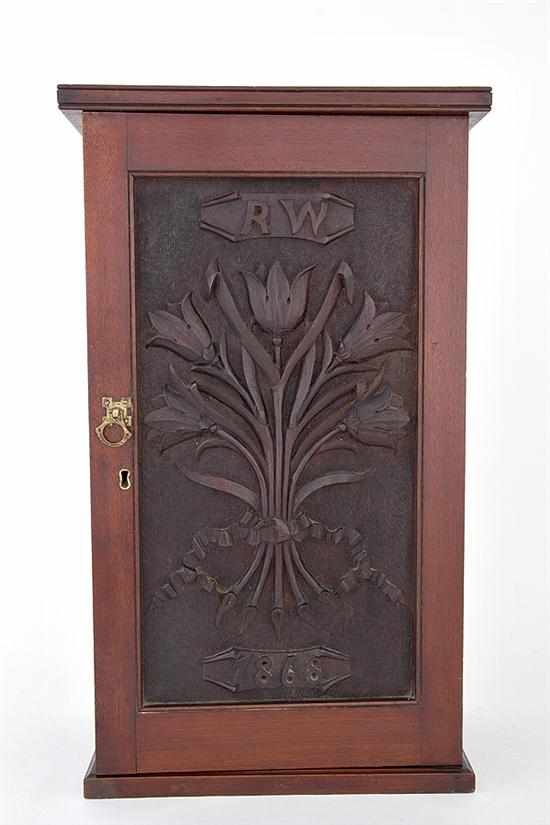 Appraisal: Mahogany cabinet signed and dated dated rectangular overhanging top above