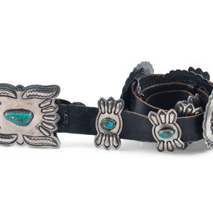 Appraisal: Navajo Sterling Silver and Morenci Turquoise Concha Belt mid -