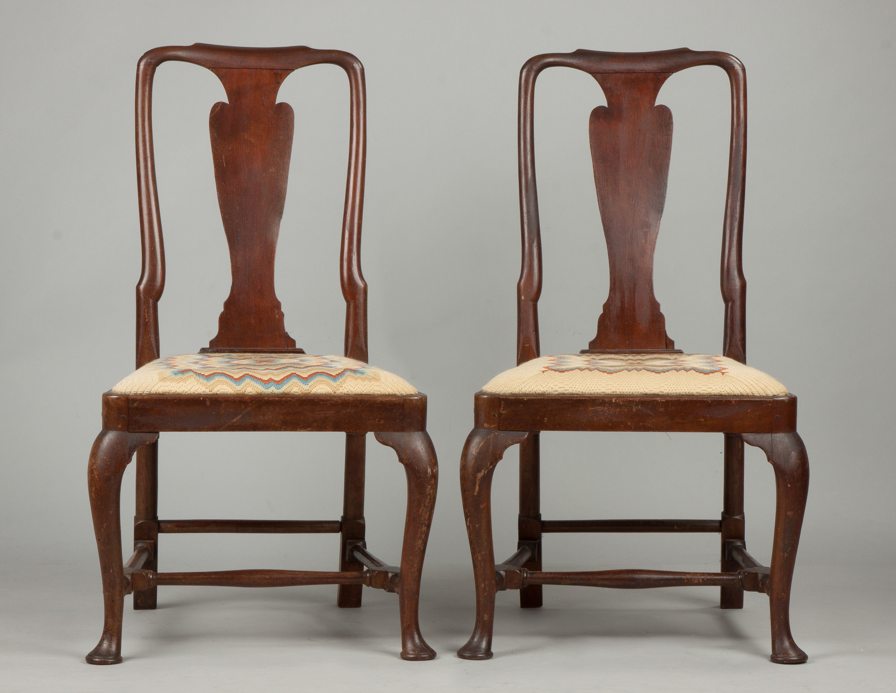 Appraisal: Pair of Queen Anne Side Chairs th cent Walnut turned