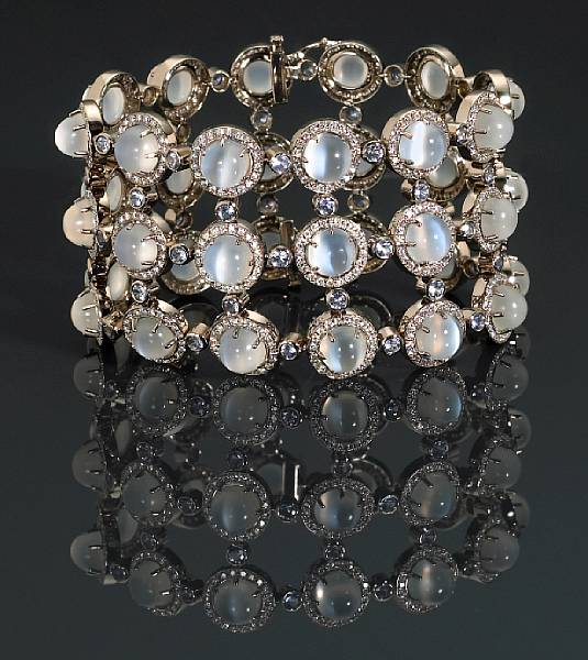 Appraisal: A moonstone sapphire diamond and eighteen karat white gold bracelet