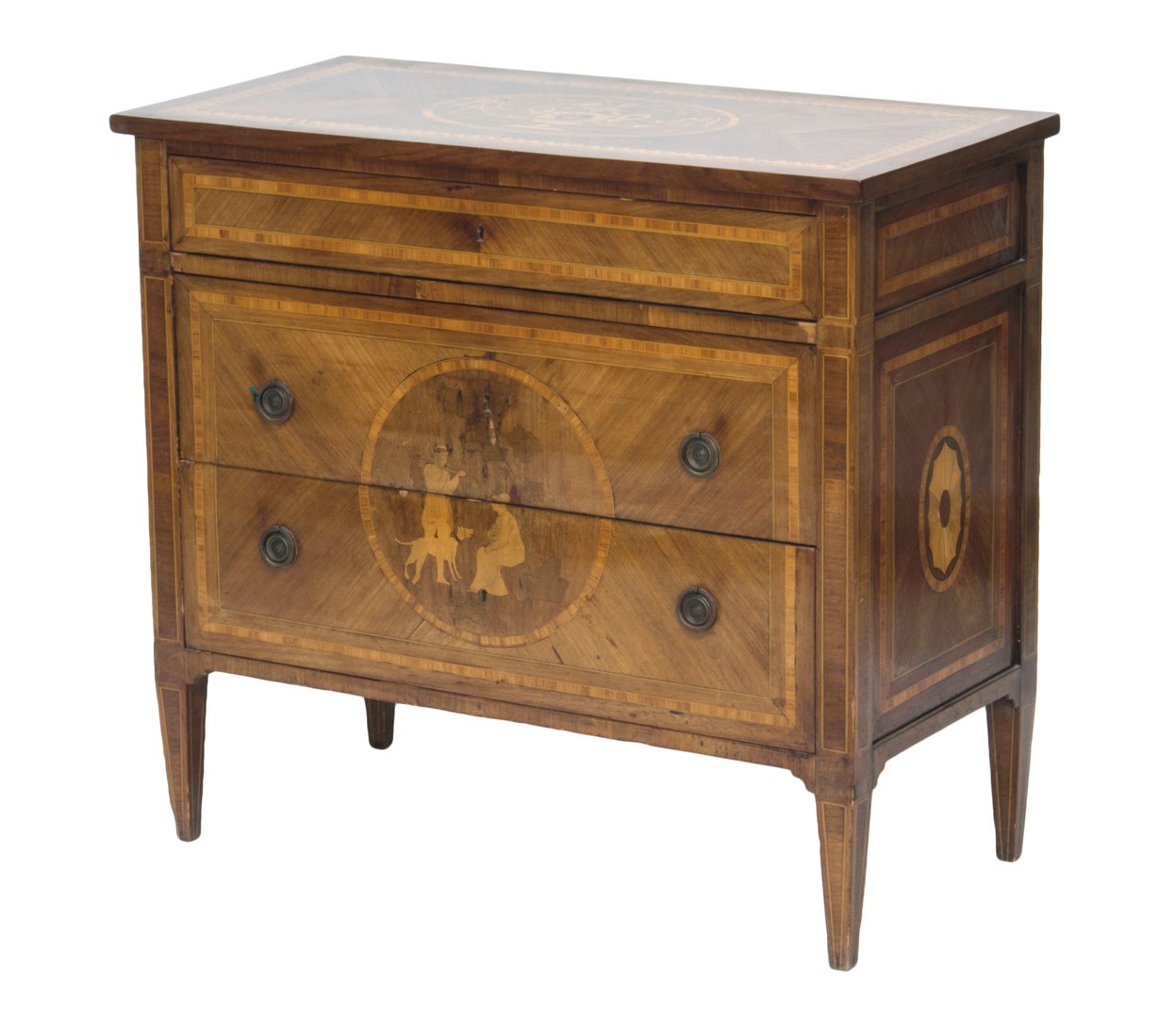 Appraisal: A late th century Italian marquetry inlaid walnut and rosewood