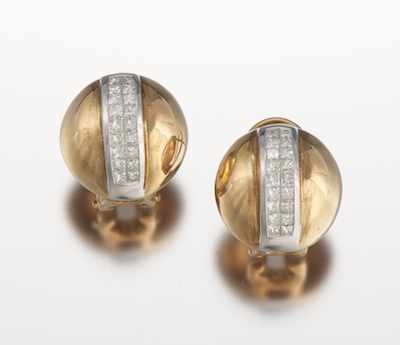 Appraisal: A Pair of Ladies' Gold and Diamond Earrings k yellow