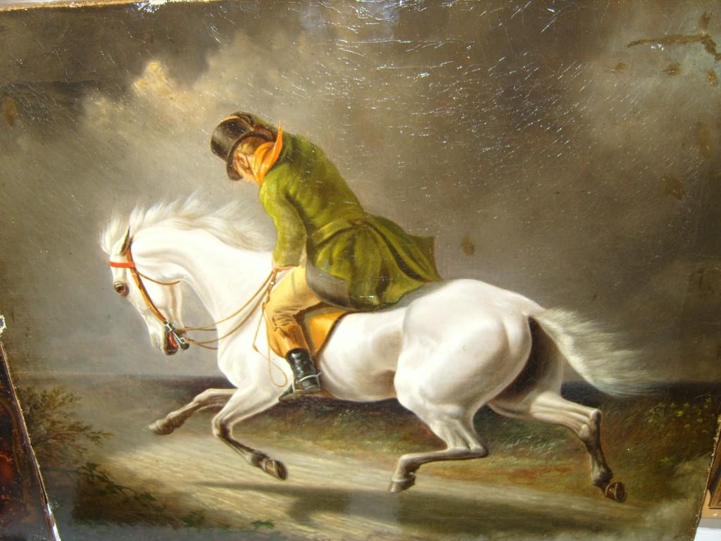 Appraisal: A th century oil painting on canvas of an equestrian