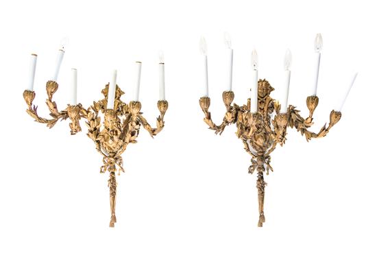 Appraisal: Sale Lot A Pair of Neoclassical Gilt Bronze Six-Light Sconces