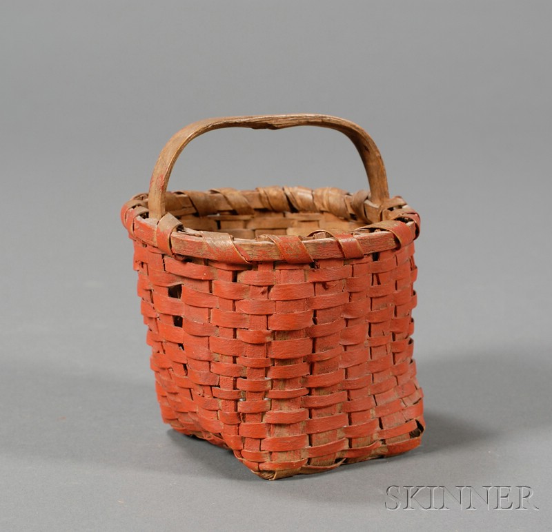 Appraisal: Small Red-painted Woven Splint Basket America th century round over