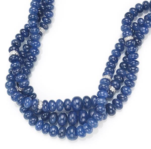 Appraisal: A sapphire diamond and k white gold triple strand necklace