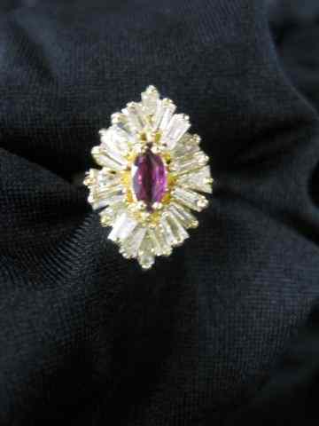 Appraisal: Ruby Diamond Ring marquise rich redgem weighing carat surrounded by