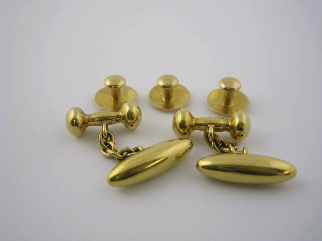 Appraisal: Pair of Torpedo Cufflinks stamped ct and three Edwardian gold