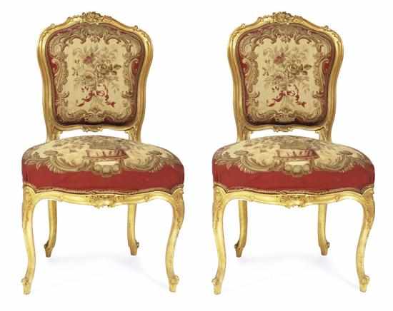 Appraisal: A GOOD PAIR OF LOUIS XV STYLE GILTWOOD SIDE CHAIRS