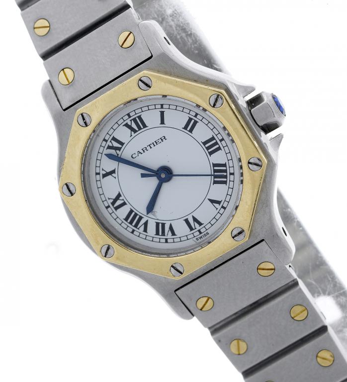 Appraisal: A CARTIER BIMETAL SANTOS AUTOMATIC LADY'S WRISTWATCH maker's bracelet with