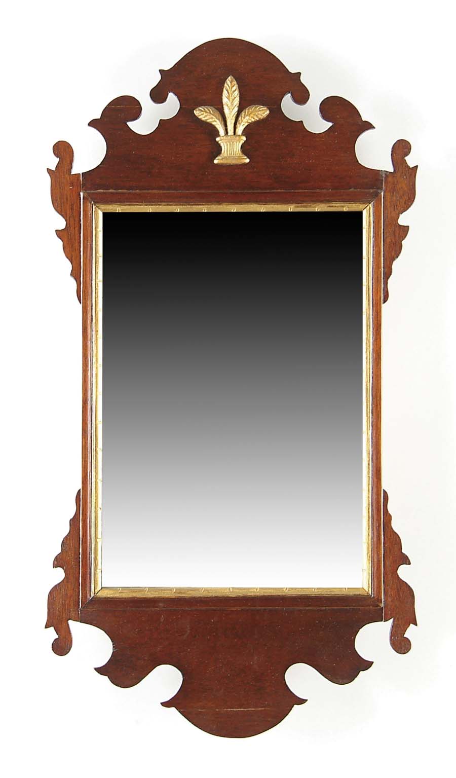 Appraisal: CHIPPENDALE MAHOGANY MIRROR Applied gilt decoration to crest of three