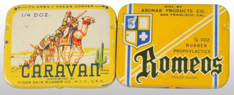 Appraisal: Lot of Condom Tins Description Includes one Caravan and one