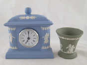 Appraisal: A Wedgwood ceramic blue jasper quartz mantel clock ht cm