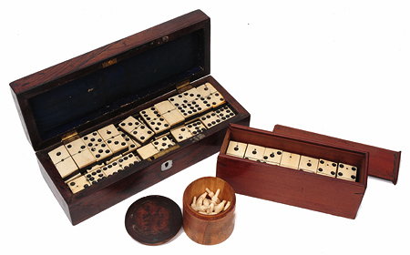 Appraisal: A SET OF BONE AND EBONY DOUBLE DOMINOES in a