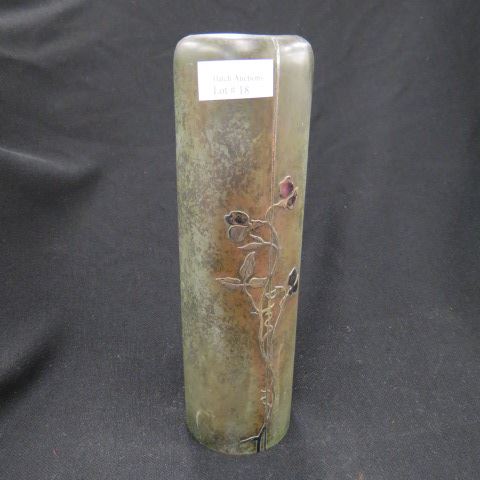 Appraisal: Heintz Bronze Sterling Vase Arts Crafts -G silver floral