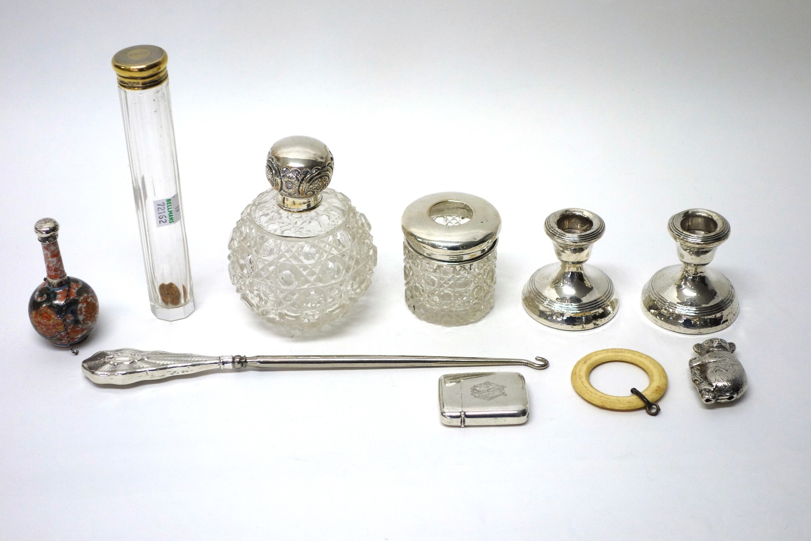 Appraisal: Silver and silver mounted wares comprising a spherical glass scent