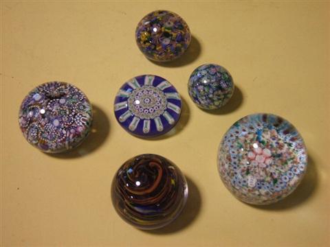 Appraisal: SIX VARIOUS PAPERWEIGHTS Including one William Manson concentric millefiori blue