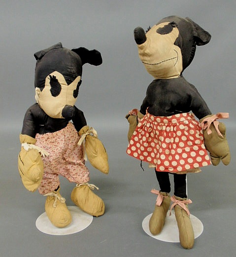 Appraisal: Early Mickey Mouse Minnie Mouse cloth dolls h