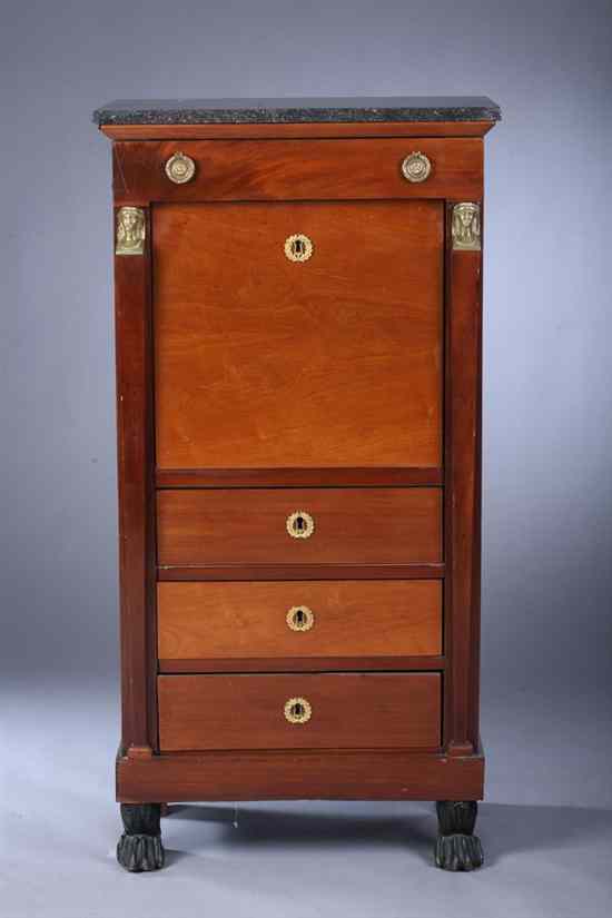 Appraisal: FRENCH EMPIRE MAHOGANY AND GILT-METAL MOUNTED SECR TAIRE ABATTANT th