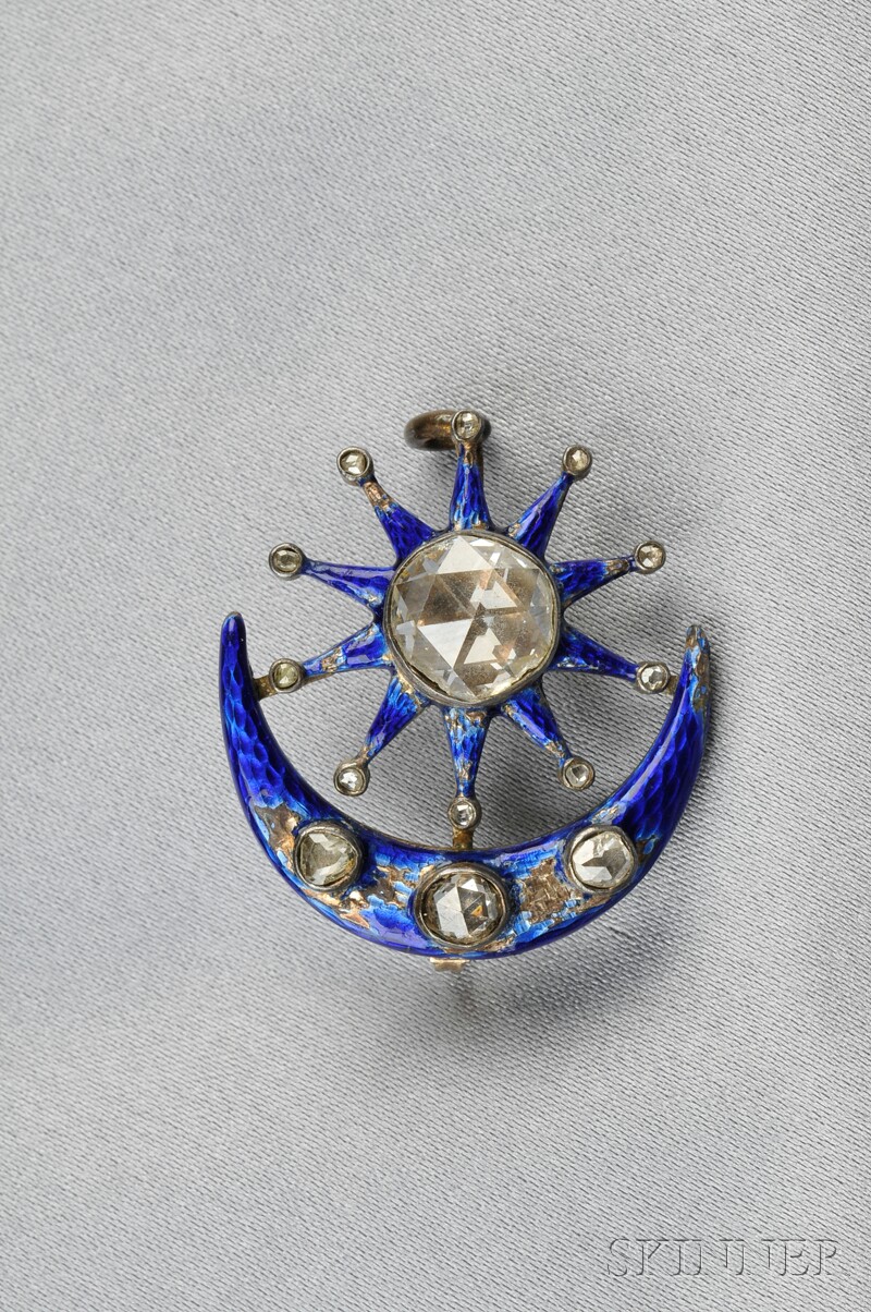 Appraisal: Georgian Rose-cut Diamond and Enamel Star and Moon Brooch the