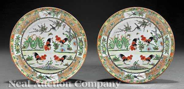 Appraisal: A Pair of Chinese Export Famille Rose Porcelain 'Cockerel' Plates