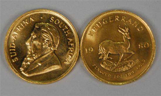 Appraisal: FIVE SOUTH AFRICAN GOLD KRUGERRANDS all dated