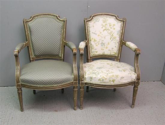 Appraisal: Pair of early th century French armchairs with padded backs