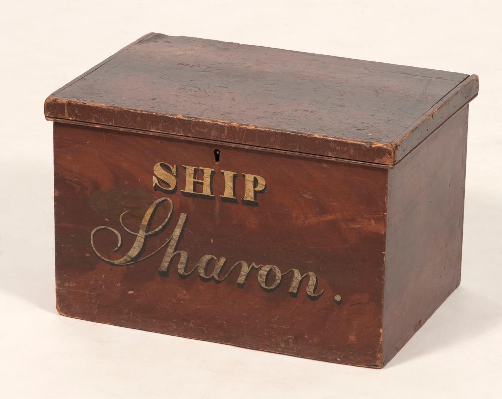 Appraisal: WHALESHIP AGENT'S WOODEN DOCUMENT BOX FROM THE SHIP SHARON MID-