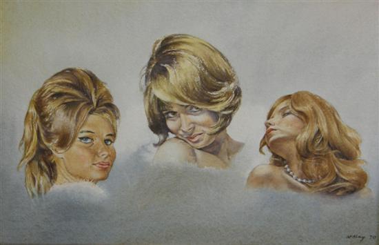 Appraisal: Wilfred G May watercolour three female portraits signed and dated