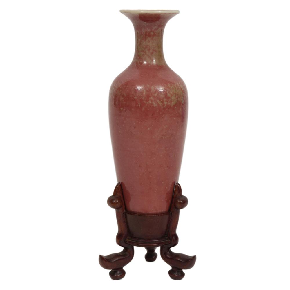 Appraisal: Chinese peach-bloom glazed monochrome porcelain vase high shouldered with flared