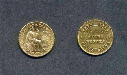 Appraisal: pieces Gold Coins Peru soles Token oz gold KM Tn