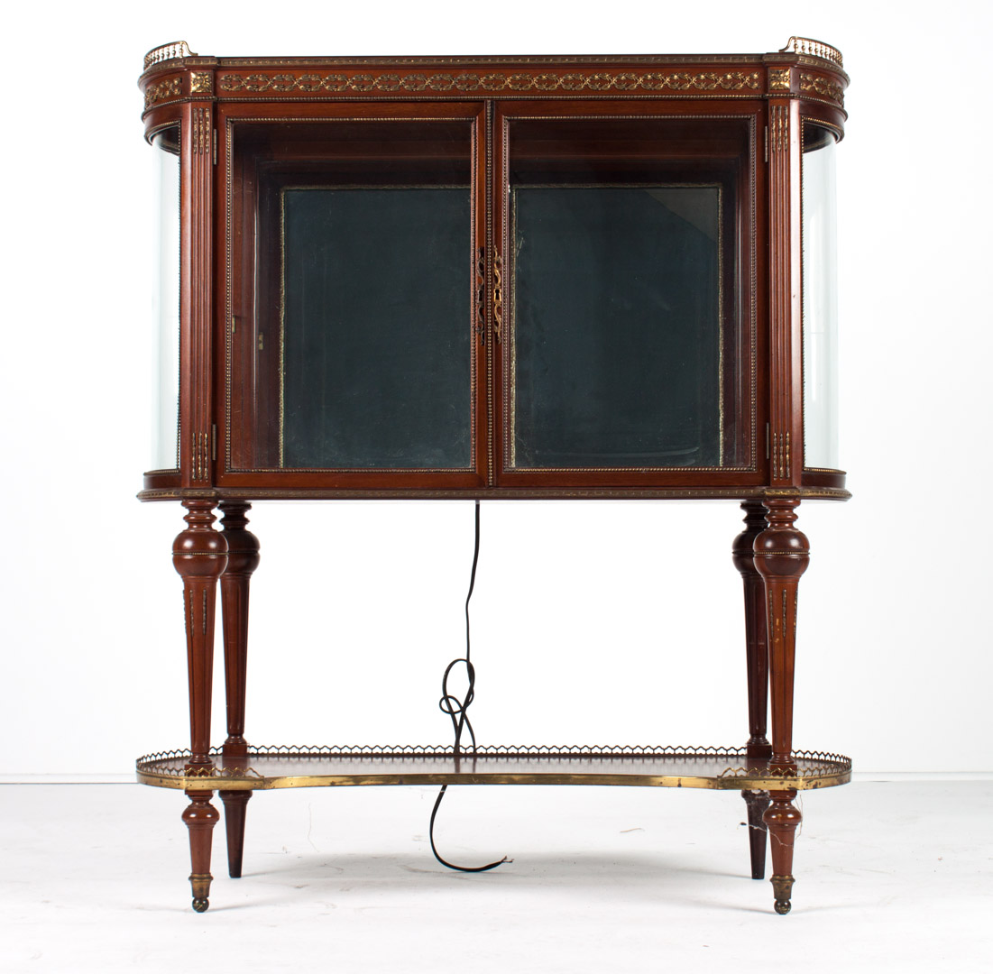 Appraisal: Louis XVI style mahogany vitrine cabinet th century cabinet with