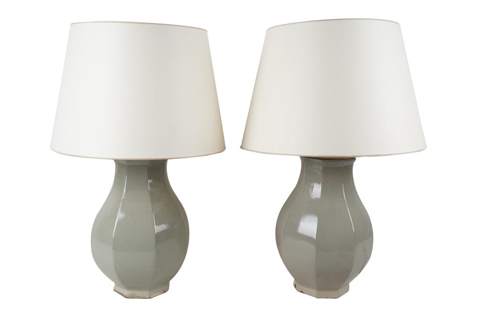 Appraisal: PAIR OF CELADON CERAMIC VASESmounted and wired as table lamps