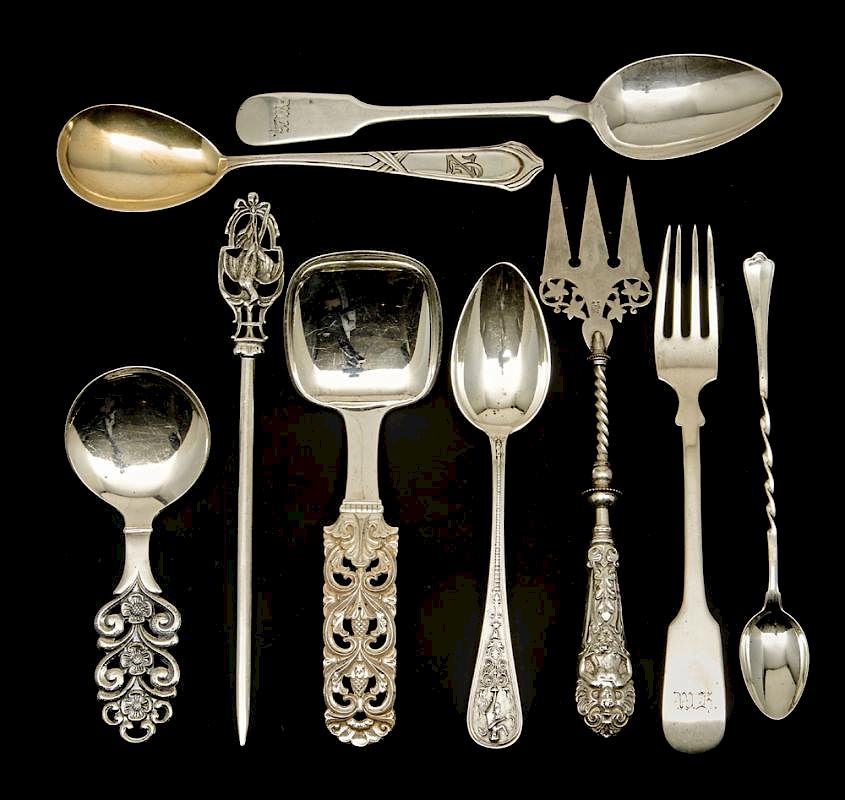 Appraisal: Continental silver serving pieces Continental silver serving pieces including forks