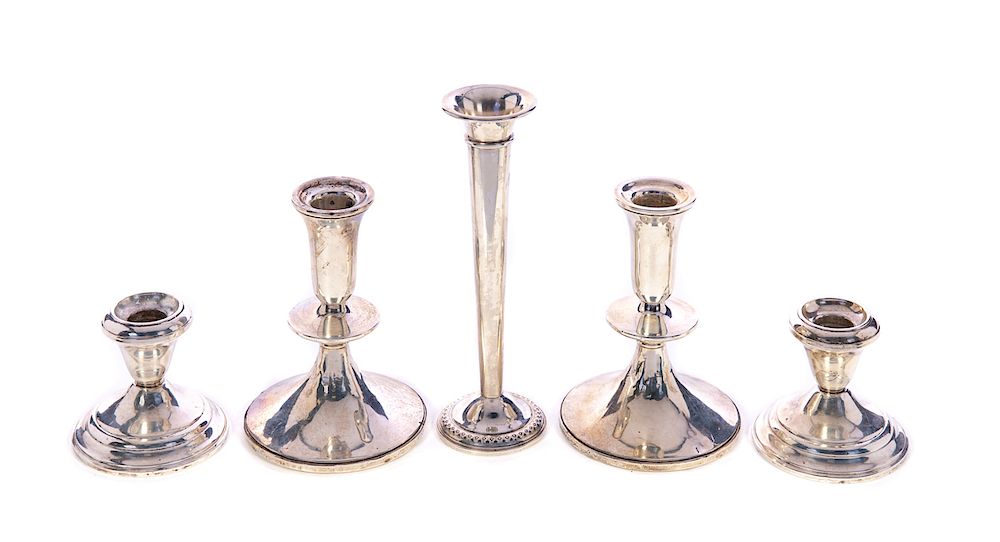 Appraisal: Pieces of Sterling Silver Candlesticks and Vase Lady Adkins Sterling